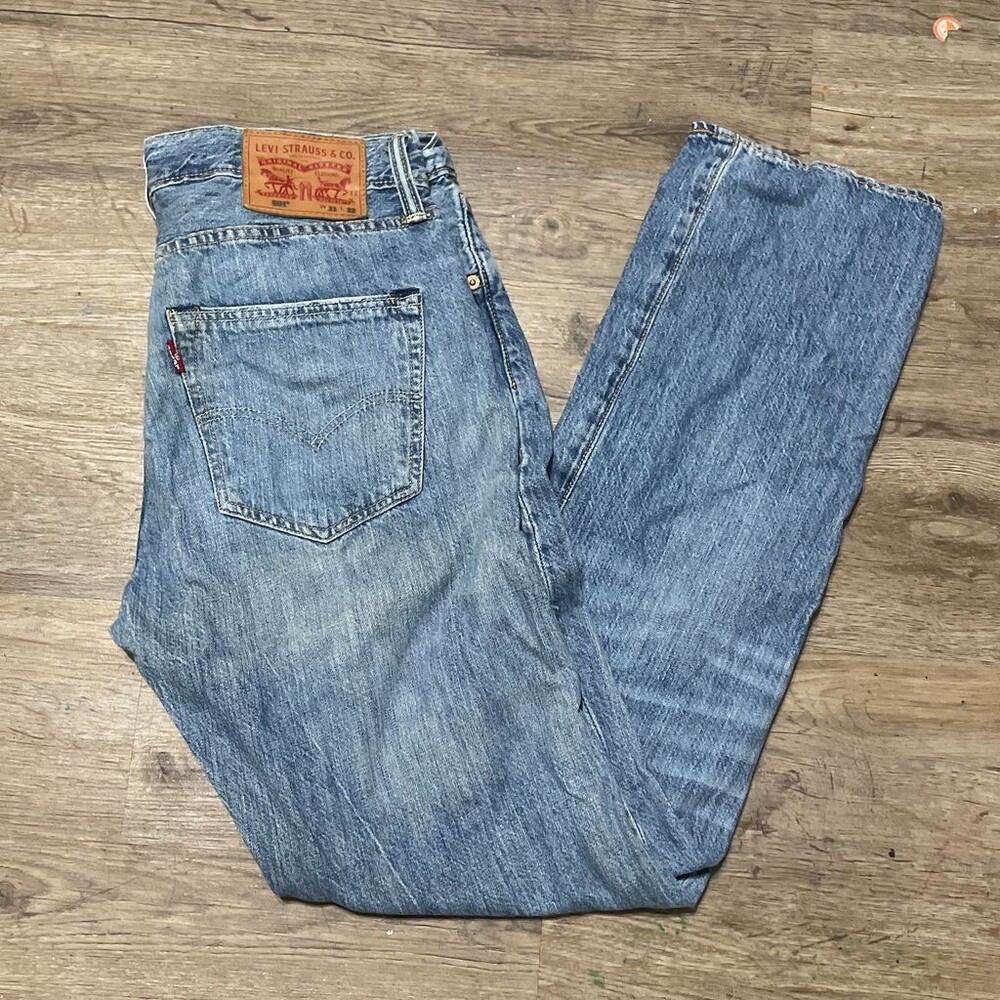Mens Levi's 501 Straight Denim Button Fly Jeans Light Blue Size 31 x 32